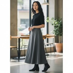 RAFAELLA Gray Flowy Maxi Long Skirt Sz 8 A-Line Y2K Academia Office Casual